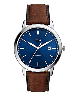 Fossil Mens Blue Face Leather Strap Watch