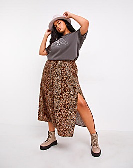 Leopard Print Side Split Midi Skirt