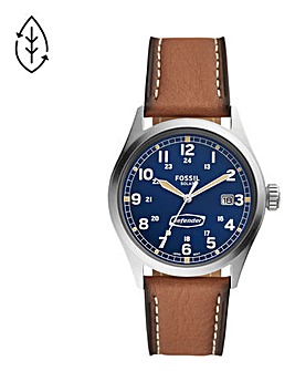 Fossil Mens Blue Dial Leather Strap Watch