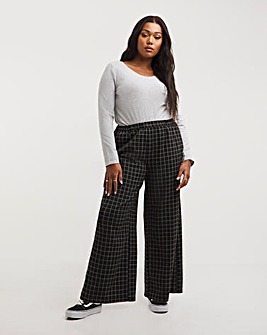 Grid Check Ponte Wide Leg Trousers