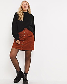 Rust Suedette Button Through Mini Skirt