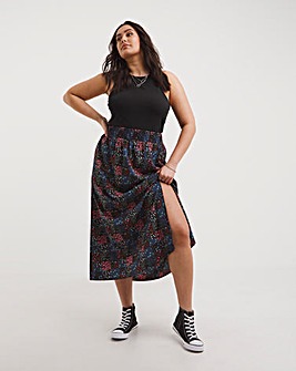 Printed Side Split Midi Skirt