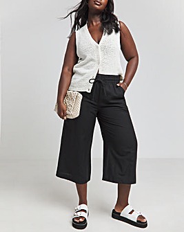 Black Easy Care Linen Mix Wide Leg Culotte