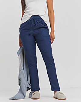 Navy Easy Care Linen Mix Tapered Trouser