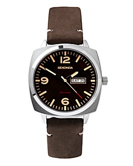 Sekonda Mens Airborne Brown Leather Strap Watch