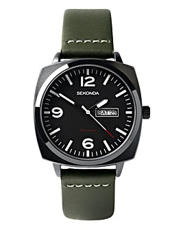 Sekonda Mens Airborne Green Leather Strap Watch