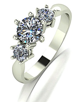 9ct White Gold 1ct Total Eq Moissanite Solitaire Ring with Moissanite Shoulders