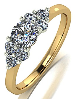 9ct Gold 1ct Total Eq Moissanite Solitaire Ring with Moissanite Shoulders