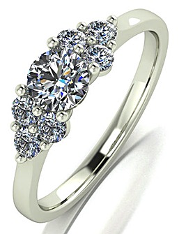 9ct White Gold 1ct Total Eq Moissanite Solitaire Ring with Moissanite Shoulders