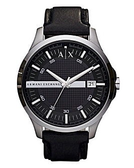 Armani Exchange Mens Black Leather Strap Watch