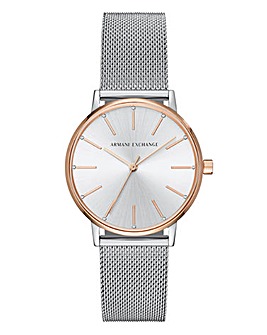 Armani Exchange Womens Silver and Rose Gold Watch