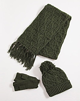 Cable Knit Scarf Beanie & Hand Warmer Set