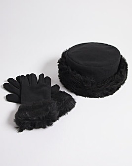 Faux Fur Trim Hat & Glove Set