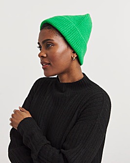 Green Ribbed Knitted Beanie