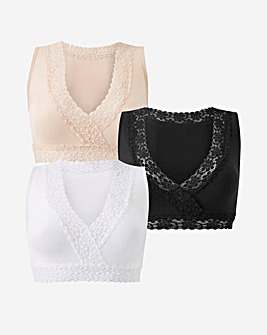 3 Pack Black/White/Blush Lace Trim Comfort Tops A-D