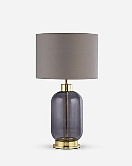 Fossil Grey Glass and Satin Brass Base Table Lamp