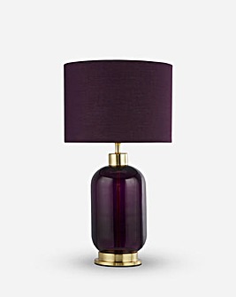 Plum Glass and Satin Brass Base Table Lamp