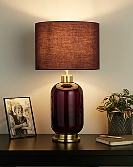 Plum Glass and Satin Brass Base Table Lamp