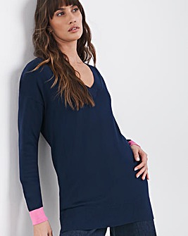 Slouchy V Neck Tunic Contrast Cuff