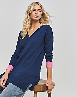 Slouchy V Neck Tunic Contrast Cuff