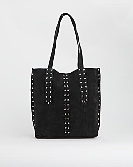 Black Real Suede Studded Tote Bag