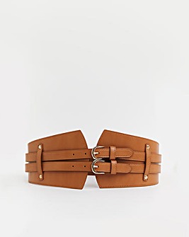 Tan Double Buckle Waist Corset Belt