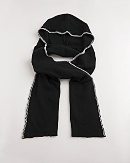 Black Hooded Contrast Stitch Scarf