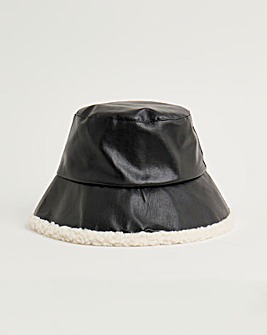 Black PU & Borg Bucket Hat