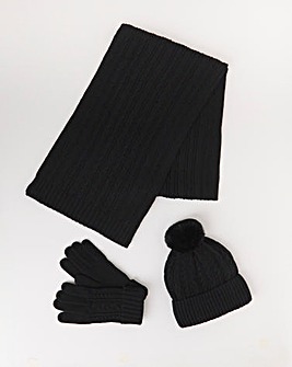 Black Cable Knit Scarf Hat & Glove Gift Set