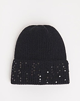 Black Sequin Detail Beanie