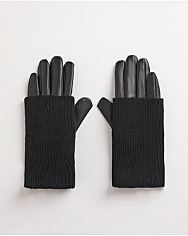 Black Knitted Cuff PU Gloves