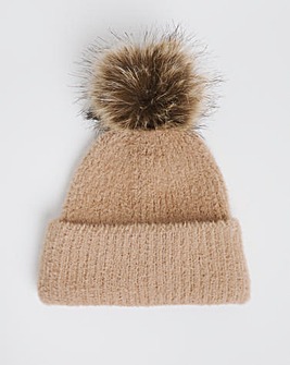 Camel Fluffy Bobble Hat