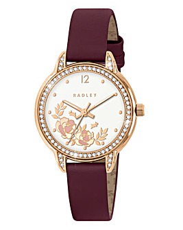 Radley Rose Gold Stone Cranberry Leather Strap Watch