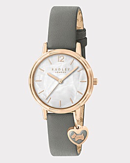 Radley Rose Gold Plated Mother of Pearl Grey Leather Strap Watch