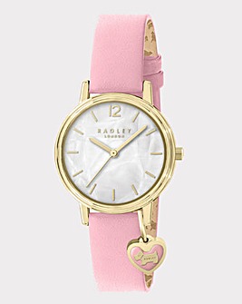 Radley Gold Plated Mother of Pearl Shy Pink Leather Strap Watch