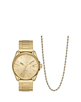Diesel Men's Gold Watch and Necklace Set