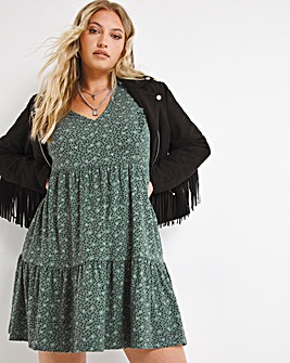 Supersoft Green Ditsy Frill Smock Dress