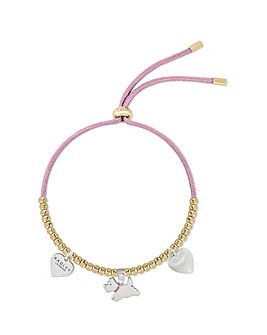 Radley Friendship Lane 18ct Gold Plated Jumping Dog & Heart Charm Cord Bracelet