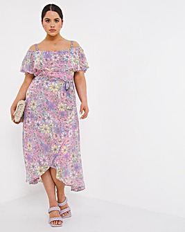 Floral Printed Wrap Midi Dress