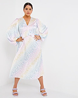 Rainbow Leopard Print Frill Midi Dress