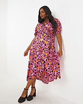 Pink Leopard Jacquard Wrap Dress