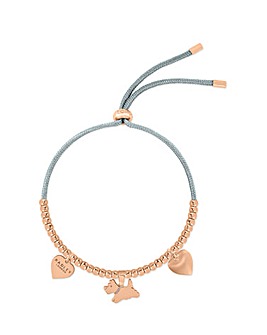 Radley Friendship Lane Rose Gold Plated Jumping Dog & Heart Charm Cord Bracelet