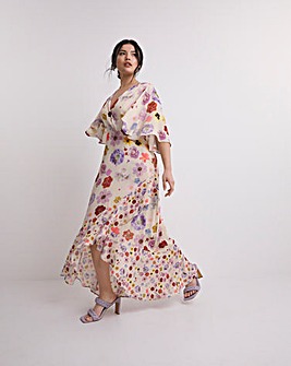 Flourish Mixed Print Wrap Midi Dress