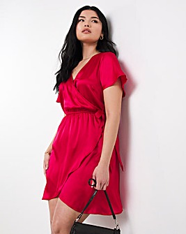 Fuschia Pink Satin Wrap Dress