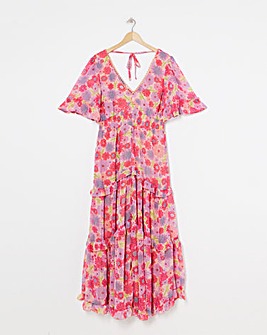 Pink Floral Tiered Maxi Dress