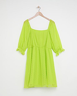 Lime Square Neck Dobby Skater Dress