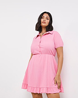 Pink Textured Jersey Short Sleeve Shirt Dress