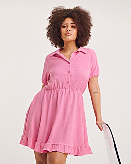 Pink Waffle Short Sleeve Shirt Dress