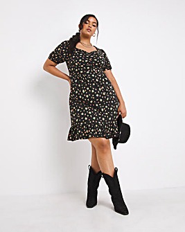 Floral Supersoft Jersey Sweetheart Skater Dress With Twist Back