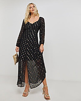 Foil Print Long Sleeve Maxi Dress